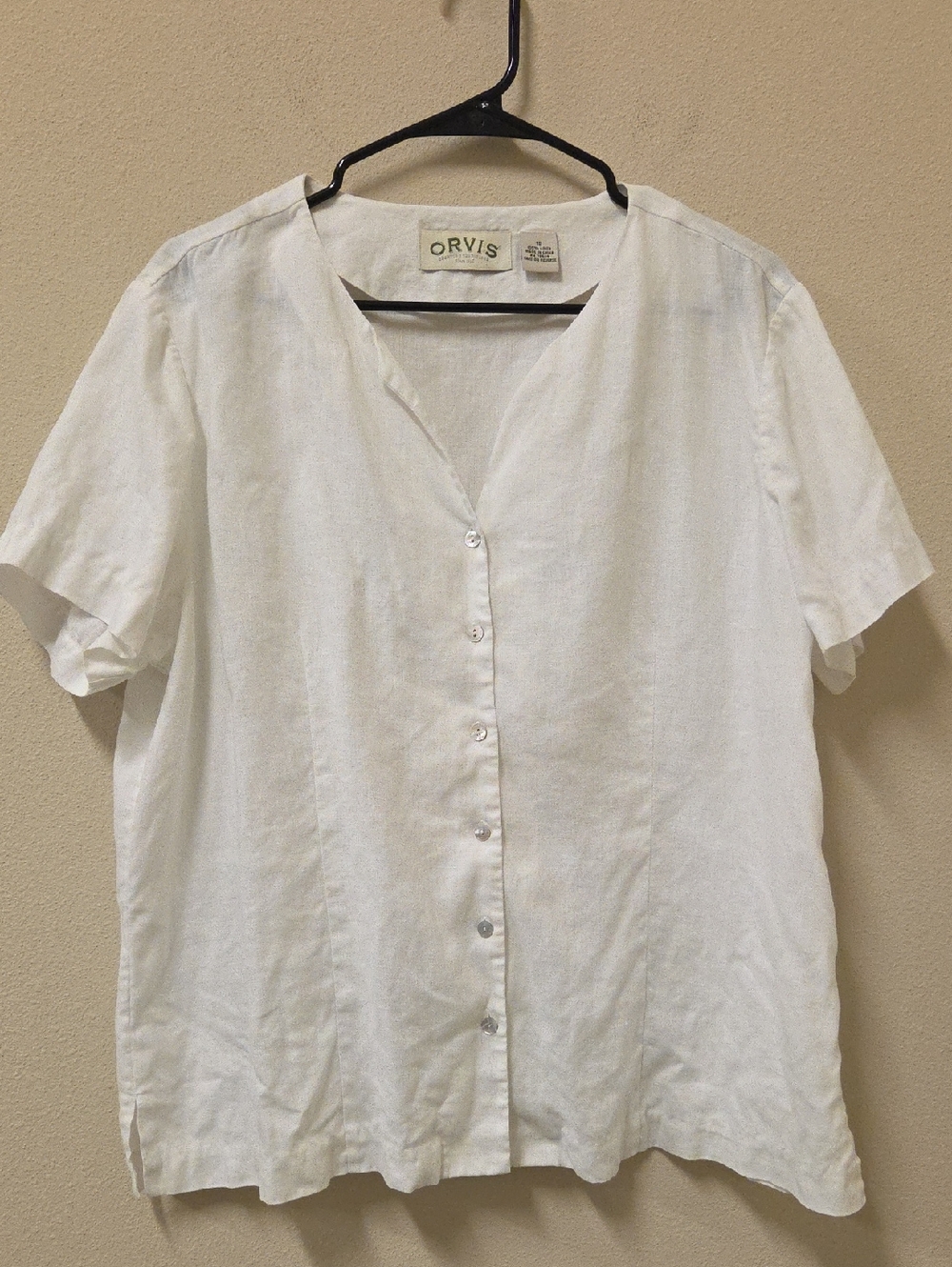Orvis Women's White Lightweight Short-Sleeve Linen Button-Front Shirt Size 18